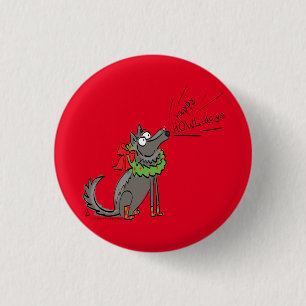 Badge Rond 2,50 Cm Fantaisie Loup Noël Joyeux Howlidays Holiday