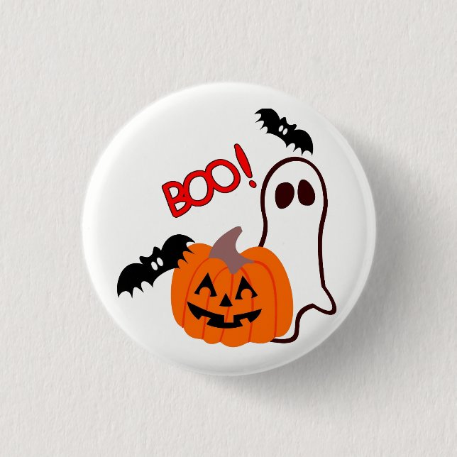 Badge Rond 2,50 Cm Fantôme d'Halloween avec citrouille (Devant)