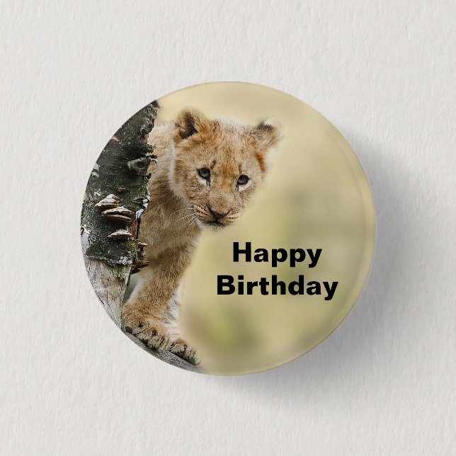 Badge Rond 2,50 Cm Faune Lion Cub Photo Anniversaire (Devant)