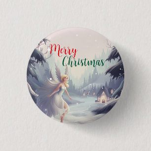 Badge Rond 2,50 Cm Fée de l'aquarelle fêle de fleur de neige Joyeux N