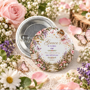 Badge Rond 2,50 Cm Fée fille 1er Anniversaire Jardin Enchanté Floral