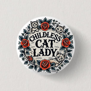 Badge Rond 2,50 Cm Femme au chat sans enfant