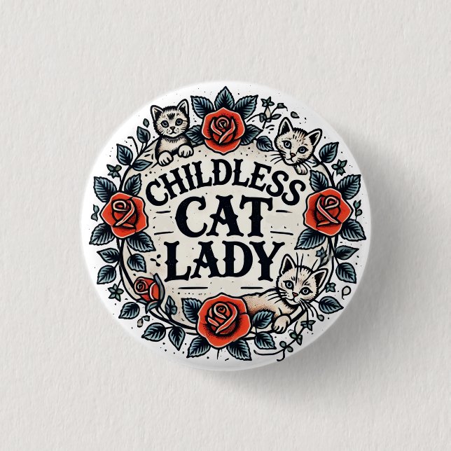 Badge Rond 2,50 Cm Femme au chat sans enfant (Devant)
