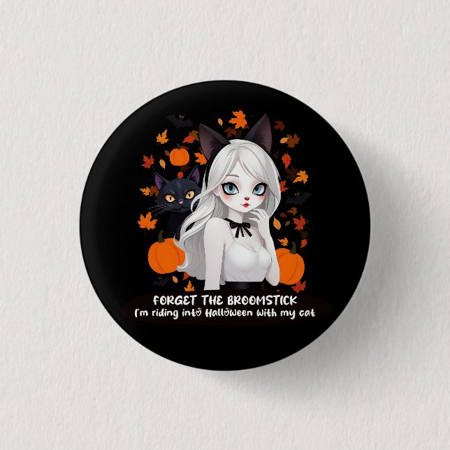 Badge Rond 2,50 Cm Femme d'Anime avec chat noir. (Devant)