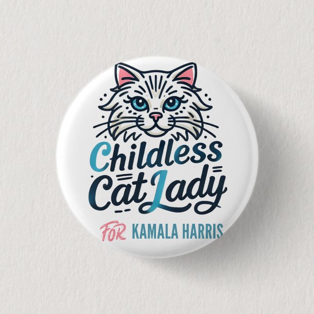 Badge Rond 2,50 Cm Femme de chat sans enfant pour Kamala Harris (Devant)
