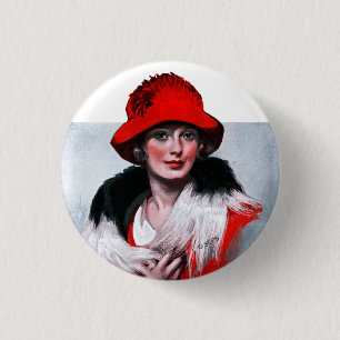 Badge Rond 2,50 Cm Femme en Casquette rouge