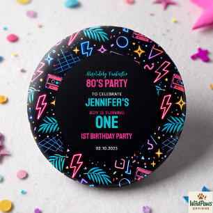 Badge Rond 2,50 Cm Fête d'anniversaire 1ère Moderne Rétro Néon 80
