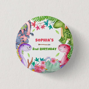 Badge Rond 2,50 Cm Fête d'anniversaire 2 ans de dinosaure de fille mi