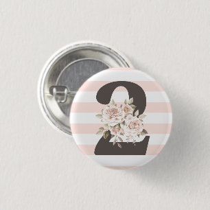 Badge Rond 2,50 Cm Fête d'anniversaire 2 ans Roses Florales Rustiques