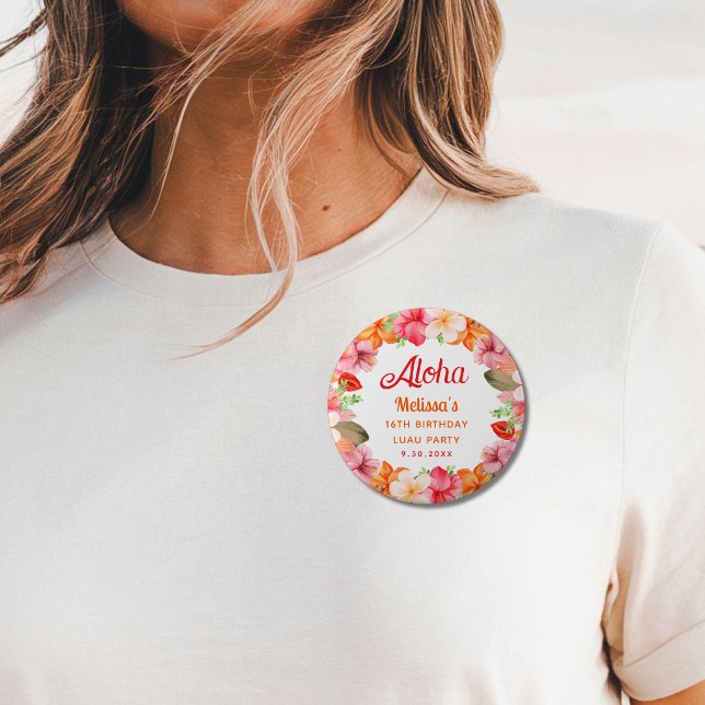 Badge Rond 2,50 Cm Fête d'anniversaire Aloha Tropical Luau  (Créateur téléchargé)