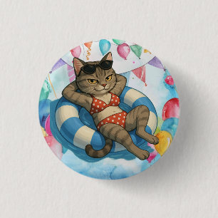 Badge Rond 2,50 Cm Fête d'anniversaire au bord de la piscine pour les