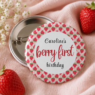 Badge Rond 2,50 Cm Fête d'anniversaire Berry Sweet Strawberry 1 an