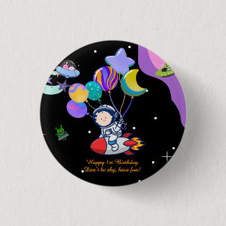 Badge Rond 2,50 Cm Fête d'anniversaire dans l'espace | Décoration sur