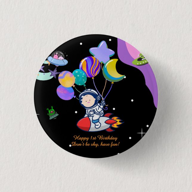 Badge Rond 2,50 Cm Fête d'anniversaire dans l'espace | Décoration sur (Devant)