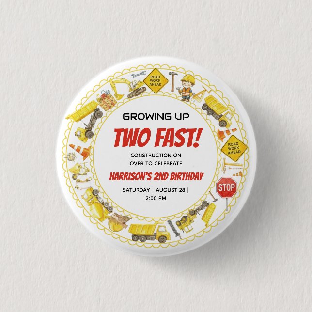 Badge Rond 2,50 Cm Fête d'anniversaire de construction à l'aquarelle  (Devant)