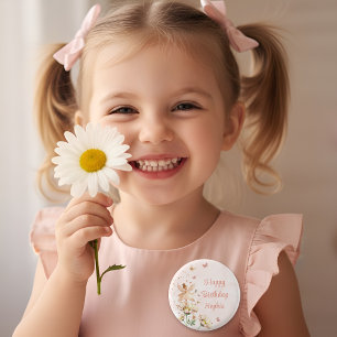 Badge Rond 2,50 Cm Fête d'anniversaire de fille au jardin féerique