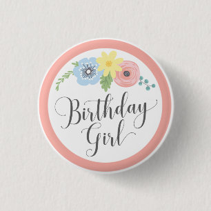 Badge Rond 2,50 Cm Fête d'anniversaire Fille Rose Florale Bébé et Enf