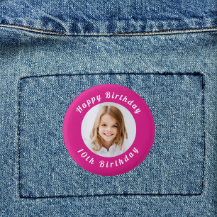 Badge Rond 2,50 Cm fête d'anniversaire hot rose photo fille