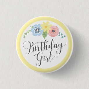 Badge Rond 2,50 Cm Fête d'anniversaire jaune floral pour bébé et enfa