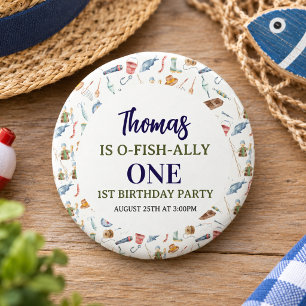 Badge Rond 2,50 Cm Fête d'anniversaire pour pêcheur 1 an O-Poisson-
