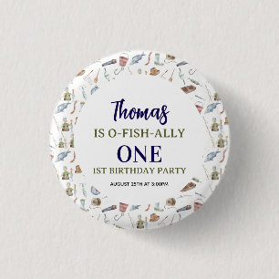 Badge Rond 2,50 Cm Fête d'anniversaire pour pêcheur 1 an O-Poisson-