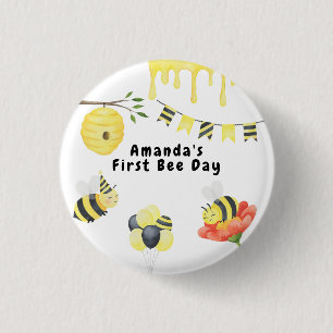 Badge Rond 2,50 Cm Fête d'anniversaire premier jour de l'abeille aqua