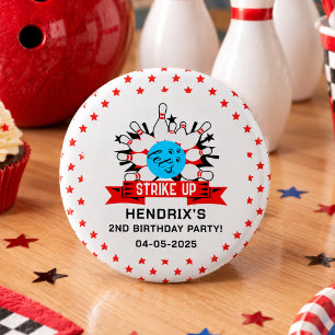 Badge Rond 2,50 Cm Fête d'anniversaire Rétro Bowling Enfants 1er