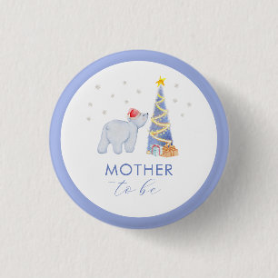 Badge Rond 2,50 Cm Fête de bébé future maman ours polaire de Noël d'h