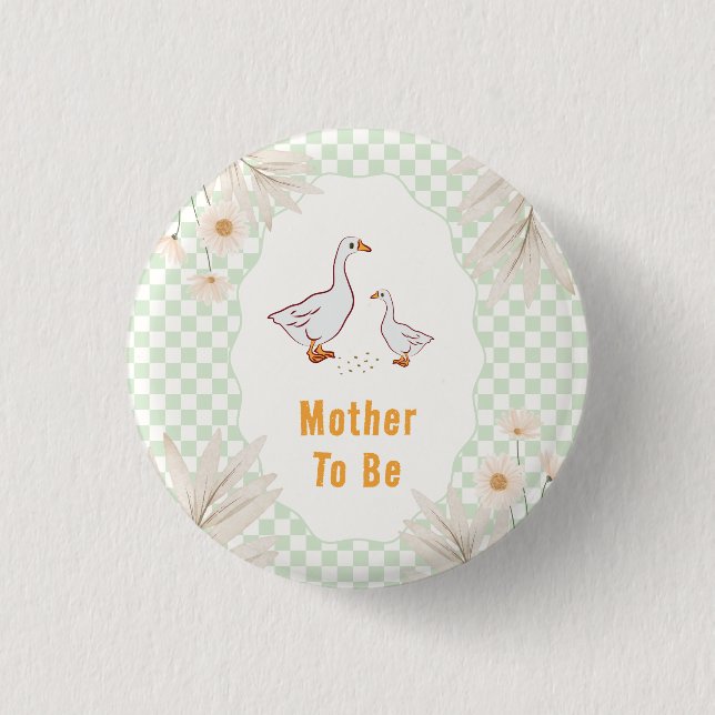 Badge Rond 2,50 Cm Fête de bébé future maman Sage Gingham Daisy Goose (Devant)