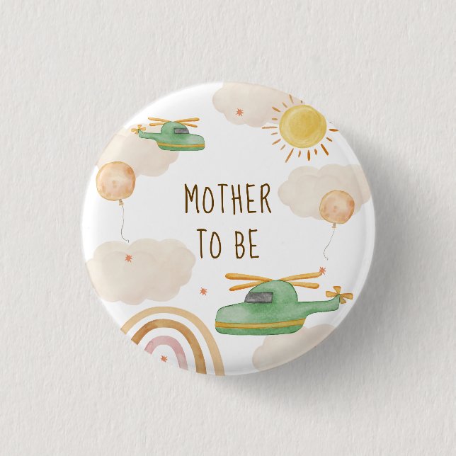 Badge Rond 2,50 Cm Fête de Bébé Hélicoptère Bohème pour Future Maman (Devant)