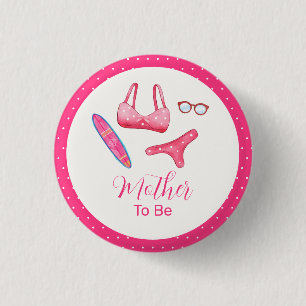 Badge Rond 2,50 Cm Fête de naissance de bébé en bikini rose sur la pl