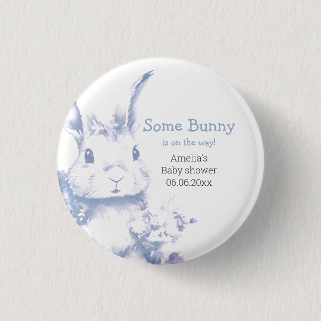Badge Rond 2,50 Cm Fête de naissance de bébé lapin bleu  (Devant)