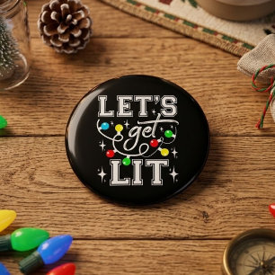 Badge Rond 2,50 Cm Fête de Noël 'Allumons les lumières' drôle - Lumiè