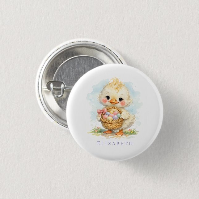 Badge Rond 2,50 Cm Fête de Pâques Caneton Mignon (Devant & derrière)