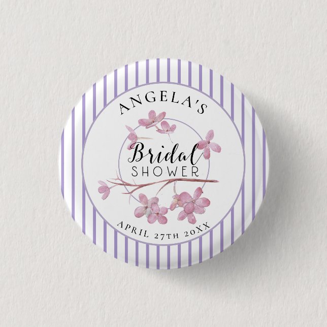 Badge Rond 2,50 Cm Fête des mariées Lavender Rose Lilac Stripes (Devant)