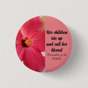 Badge Rond 2,50 Cm Fête des Mères Bible Verse Coral Fleur rose