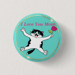 Badge Rond 2,50 Cm Fête des mères Je t'aime Maman Chat Maman
