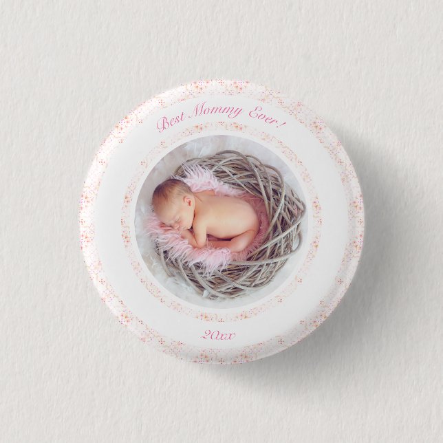Badge Rond 2,50 Cm Fête des mères rose Meilleure maman Ever bébé cade (Devant)