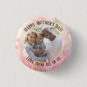 Badge Rond 2,50 Cm Fête des Mères Rose Pâle Vert Aquarelle Tie-Dye