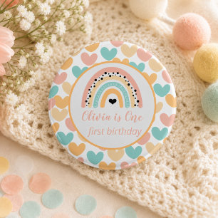 Badge Rond 2,50 Cm Fête du 1er anniversaire Arc-en-ciel & Cœurs