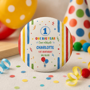 Badge Rond 2,50 Cm Fête du 1er anniversaire Bold Rainbow One Big Year