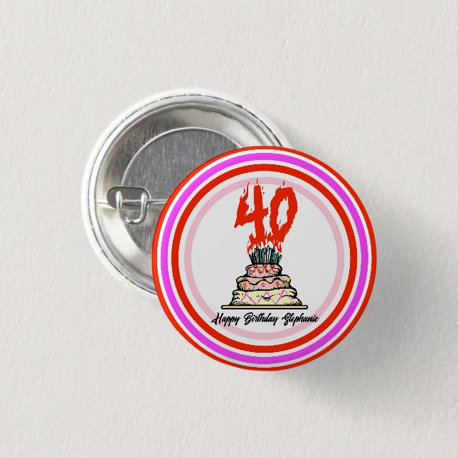 Badge Rond 2,50 Cm Fête du 40e anniversaire - Gâteau en feu (Devant & derrière)