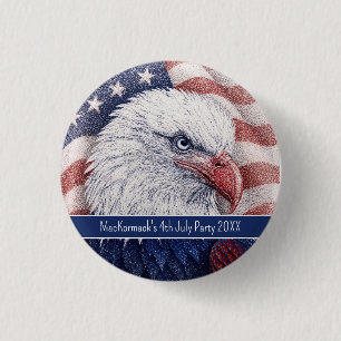 Badge Rond 2,50 Cm Fête du 4 juillet Patriotique Aigle Rouge Blanc Bl