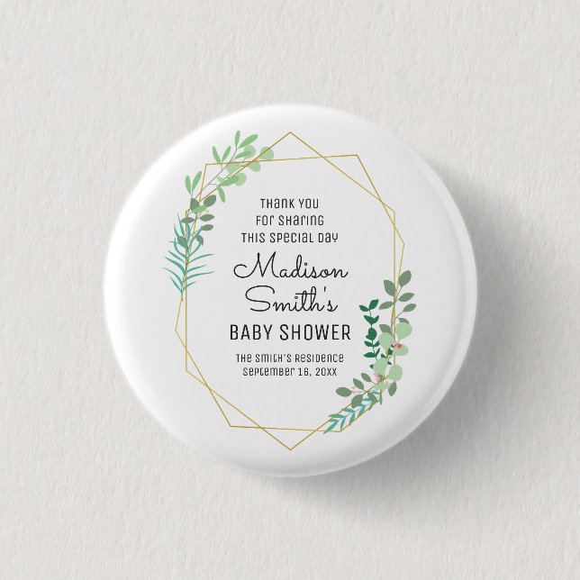 Badge Rond 2,50 Cm Fête du Baby shower géométrique et verdoyant Favor (Devant)