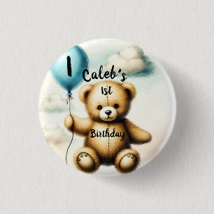 Badge Rond 2,50 Cm Fête du premier anniversaire Teddy Bear Blue Ballo