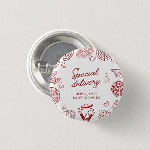 Badge Rond 2,50 Cm Fête prénatale bébé pizza livraison spéciale drôle