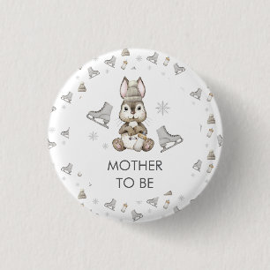 Badge Rond 2,50 Cm Fête Prénatale de Bébé Patin à Glace de Lapin d'Hi