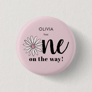 Badge Rond 2,50 Cm Fête Prénatale Fille Moderne Fleur de Daisy Floral