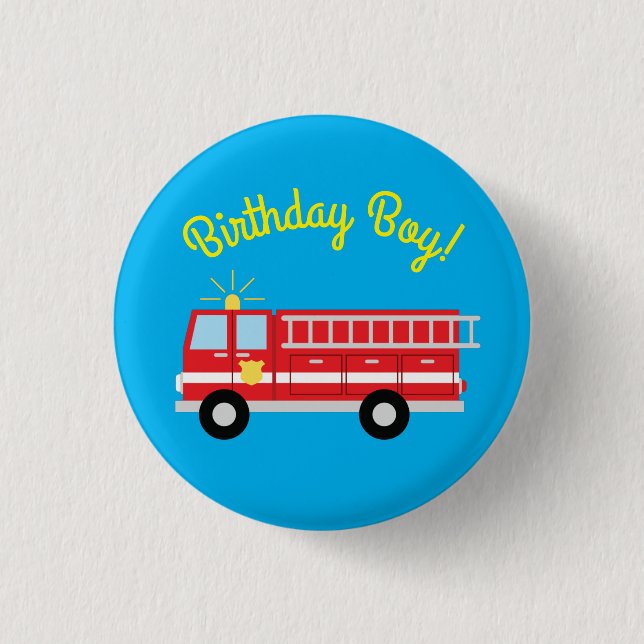 Badge Rond 2,50 Cm Feu Camion Anniversaire Anniversaire Garçon (Devant)