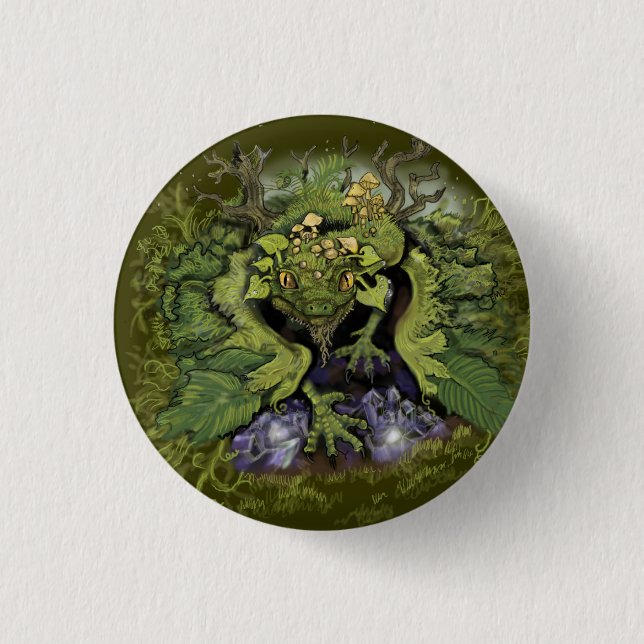 Badge Rond 2,50 Cm Feuillage forestier Dragon~Button (Devant)
